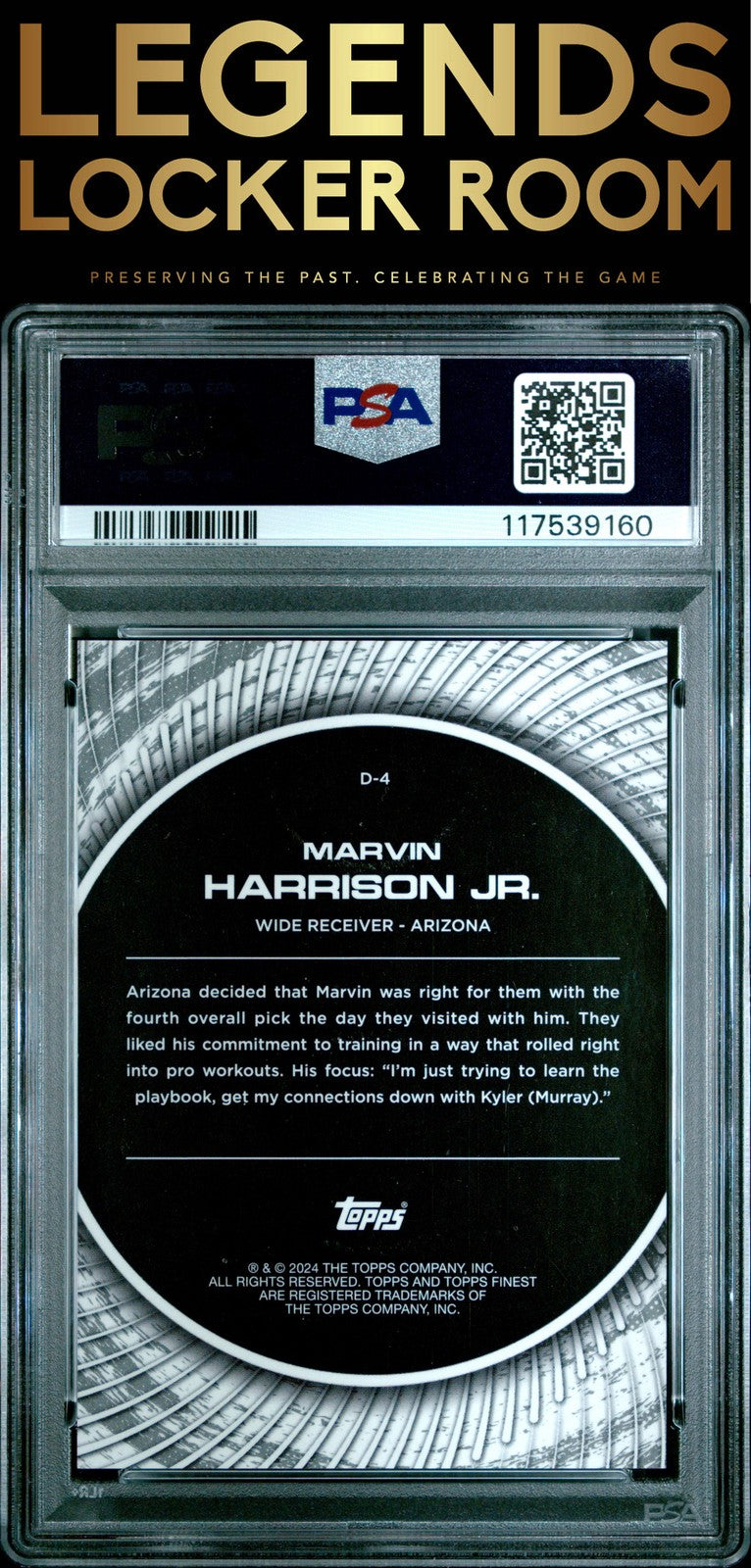 2024 Topps Finest Debut #D4 Marvin Harrison Jr. Debut-Black Refractor PSA 9