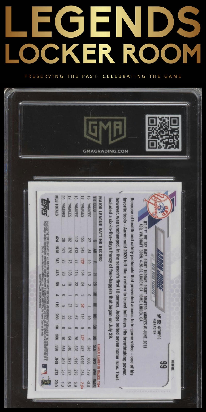 2021 Topps Chrome #99 Aaron Judge Sepia Refractor GEM Graded 10