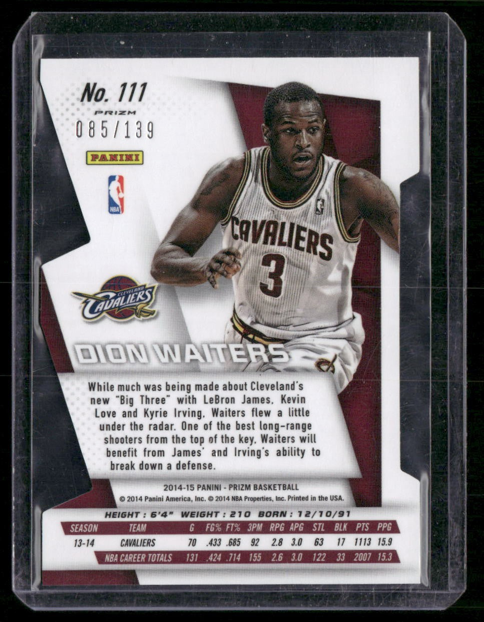 2014-15 Panini Prizm #111 Dion Waiters Prizms Purple Die Cut #/139
