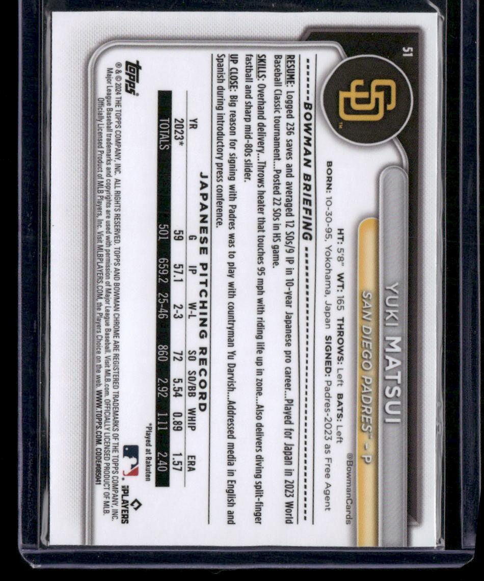 2024 Bowman Chrome #51 Yuki Matsui