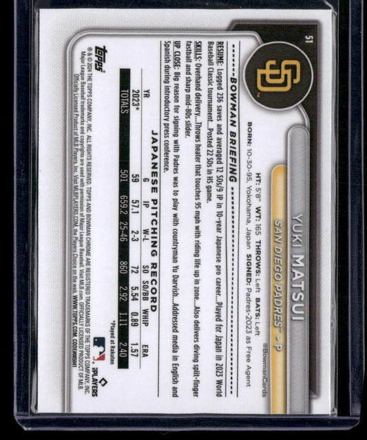 2024 Bowman Chrome #51 Yuki Matsui