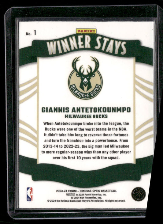2023-24 Donruss Optic #1 Giannis Antetokounmpo Winner Stays Holo