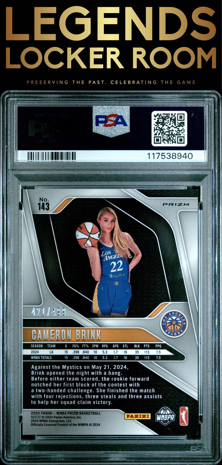 2024 Panini Prizm Wnba #143 Cameron Brink Pulsar PSA 8