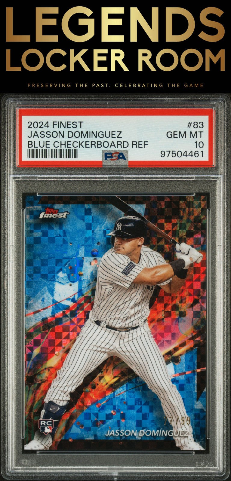 2024 Topps Finest #83 Jasson Dominguez Blue Checkerboard Ref PSA 10