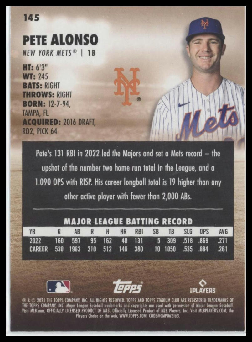 2023 Stadium Club #145 Pete Alonso
