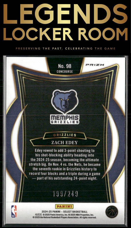 2024-25 Panini Select #98 Zach Edey Blue Scope Prizm #/249