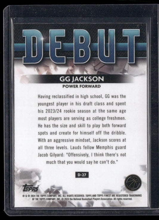 2023-24 Finest #D-27 GG Jackson Debut Purple Checkerboard Refractors #/125