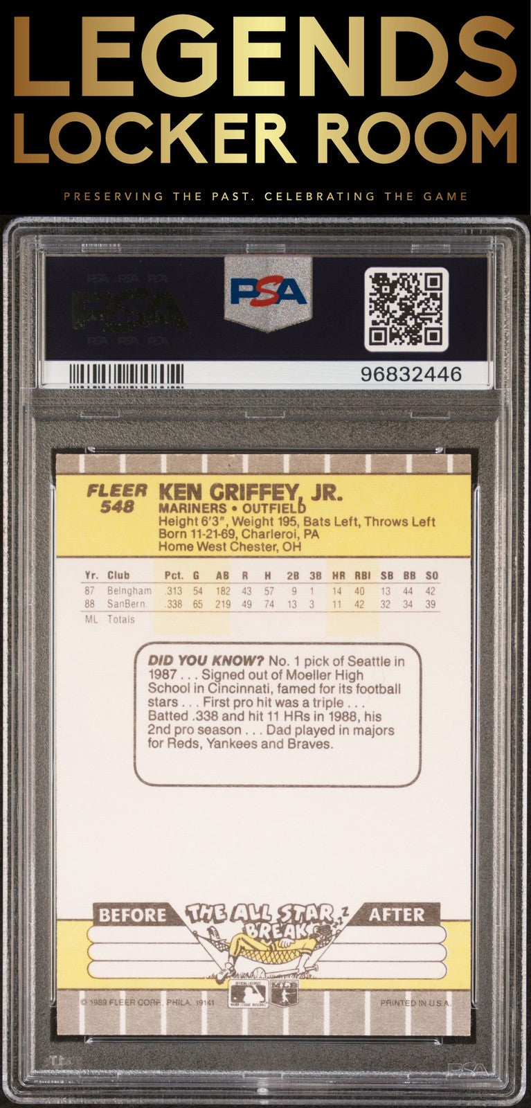 1989 Fleer #548 Ken Griffey Jr. PSA 8