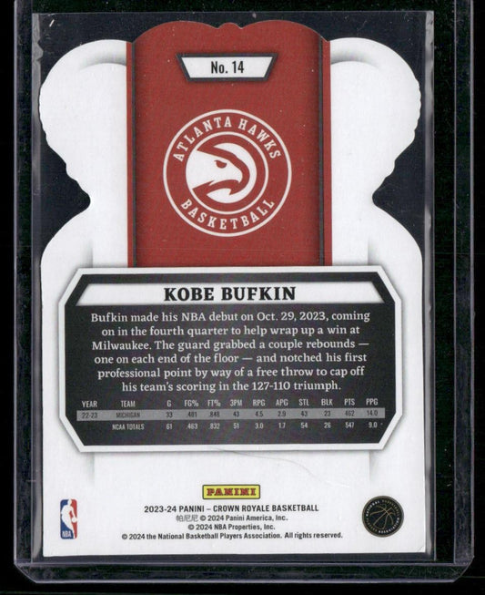 2023-24 Panini Crown Royale #14 Kobe Bufkin Crystal Pink #/75