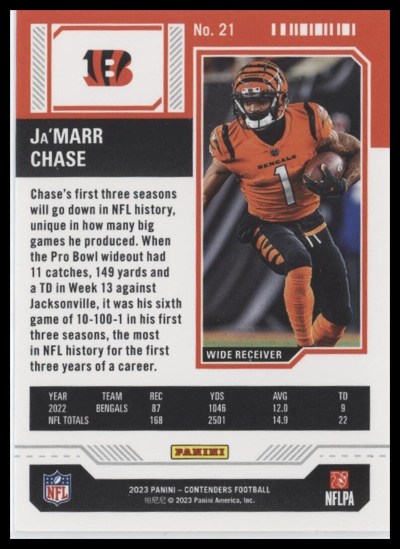2023 Panini Contenders #21 Ja'Marr Chase Season Ticket Retail