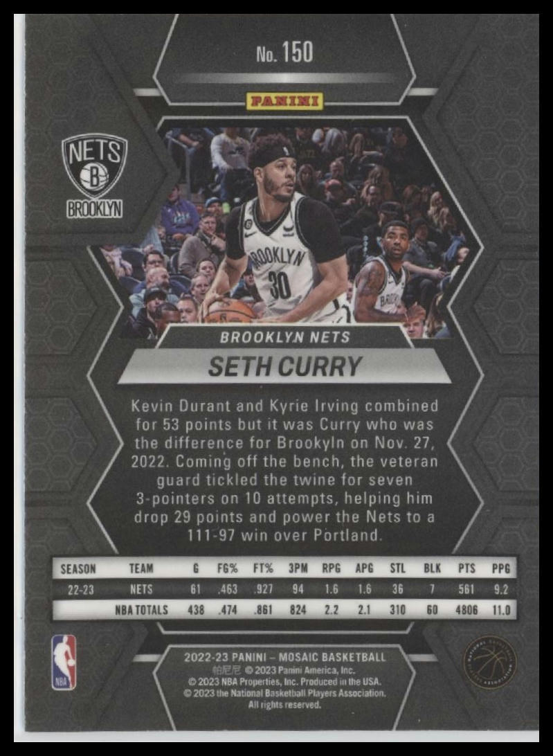 2022-23 Panini Mosaic #150 Seth Curry