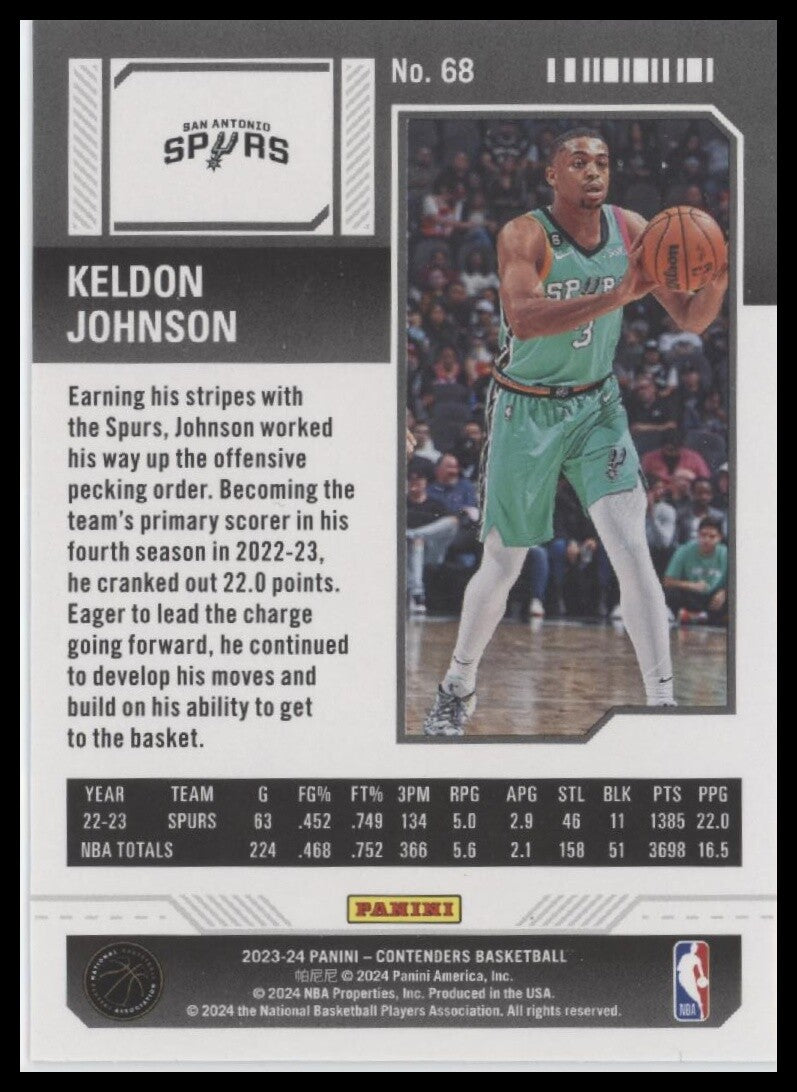 2023-24 Panini Contenders #68 Keldon Johnson Season Ticket Premium Edition