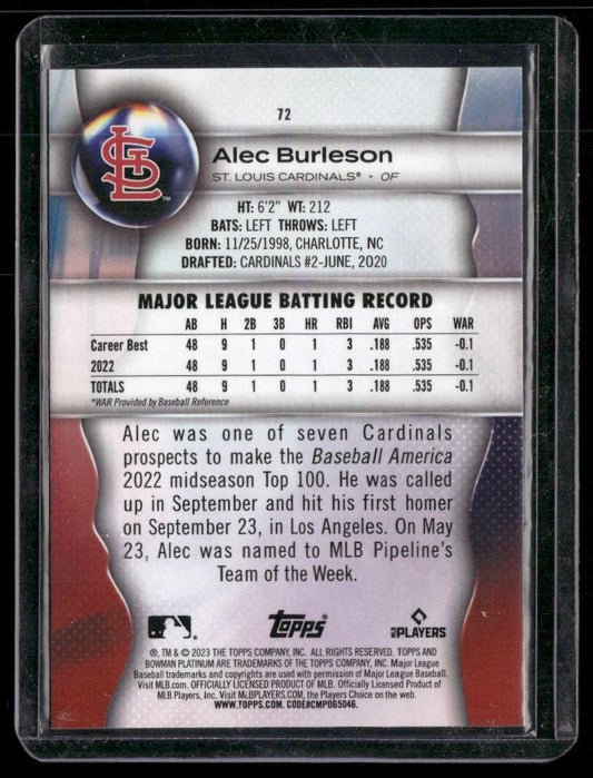 2023 Bowman Platinum #72 Alec Burleson