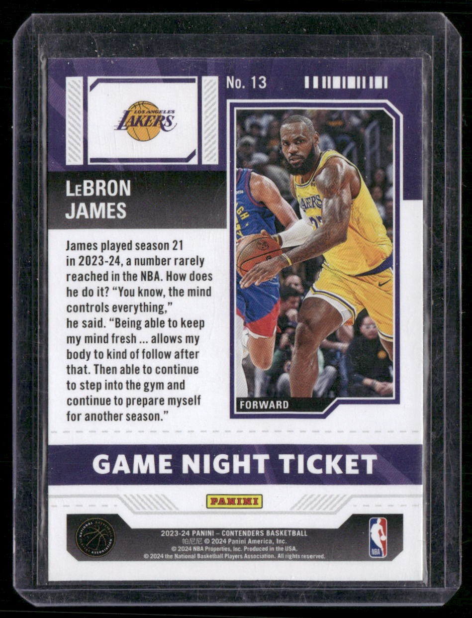 2023-24 Panini Contenders #13 LeBron James Game Night Ticket