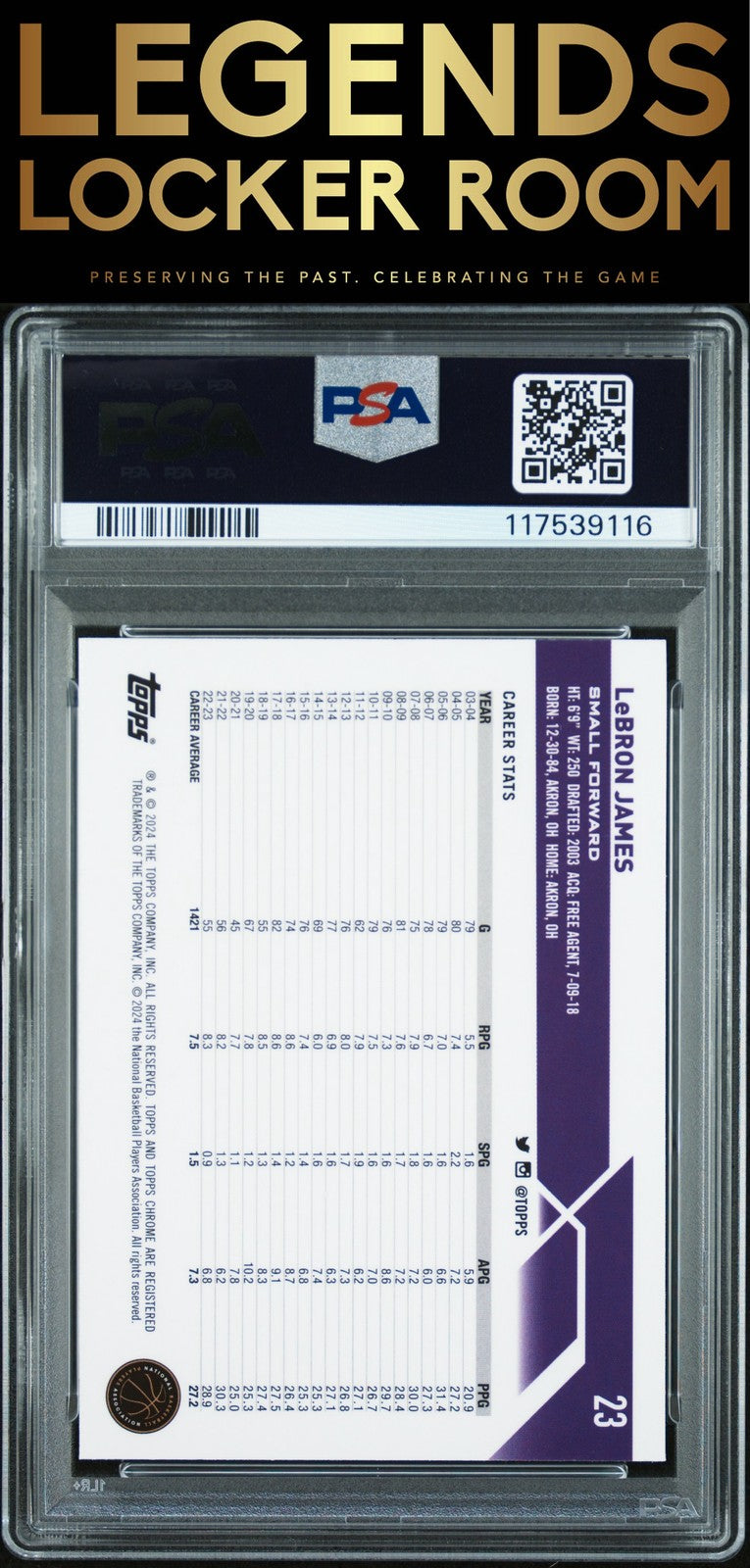 2023 Topps Chrome Sapphire Edition #23 Lebron James PSA 9