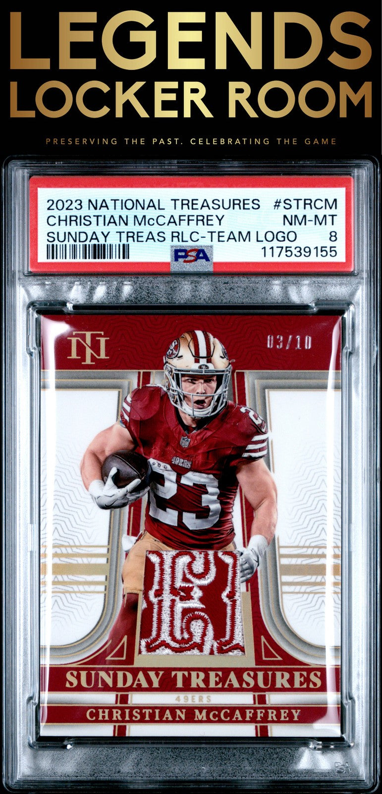2023 Panini National Treasures Sunday Treasures Christian Mccaffrey /10 PSA 8