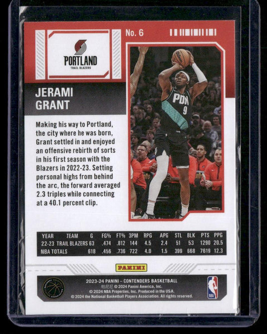 2023-24 Panini Contenders #6 Jerami Grant Season Ticket Retail