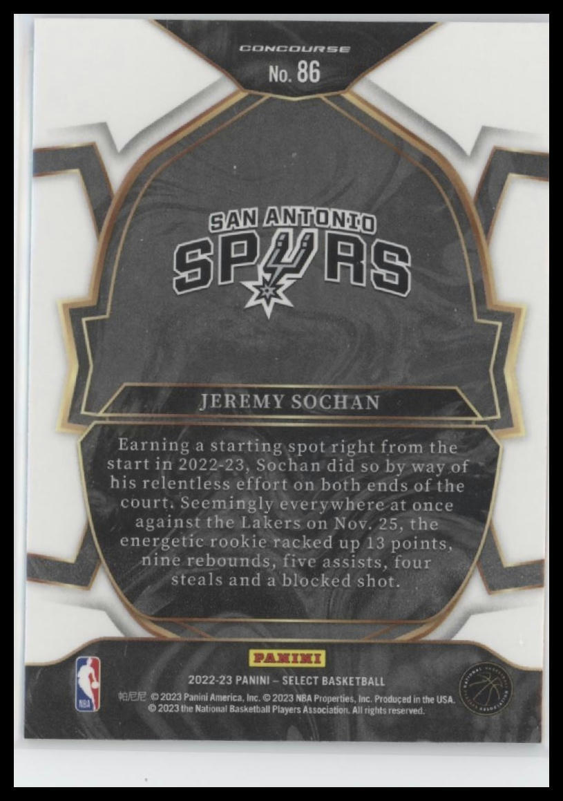 2022-23 Panini Select #86 Jeremy Sochan Blue (Retail Base)