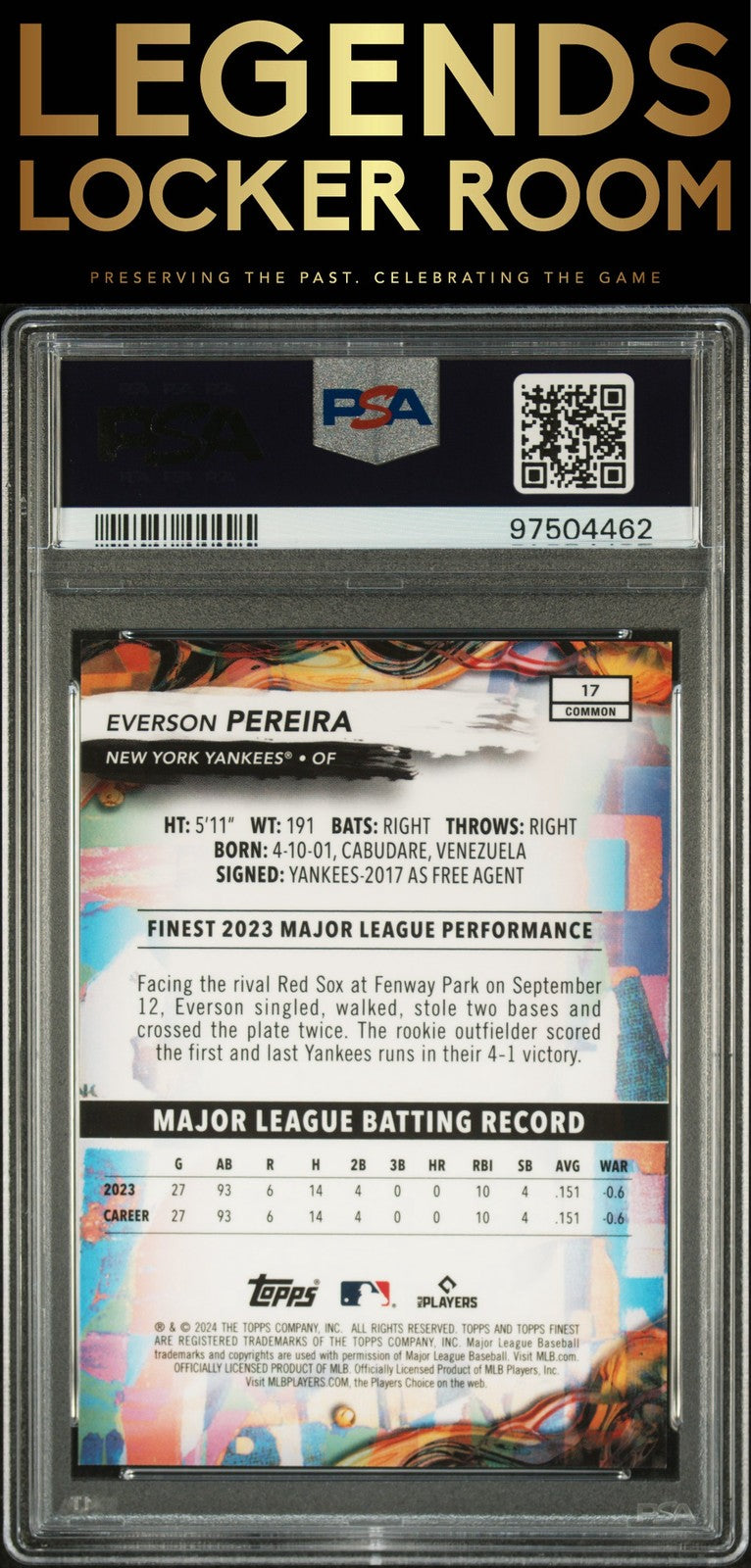 2024 Topps Finest #17 Everson Pereira Blue Checkerboard Ref PSA 10