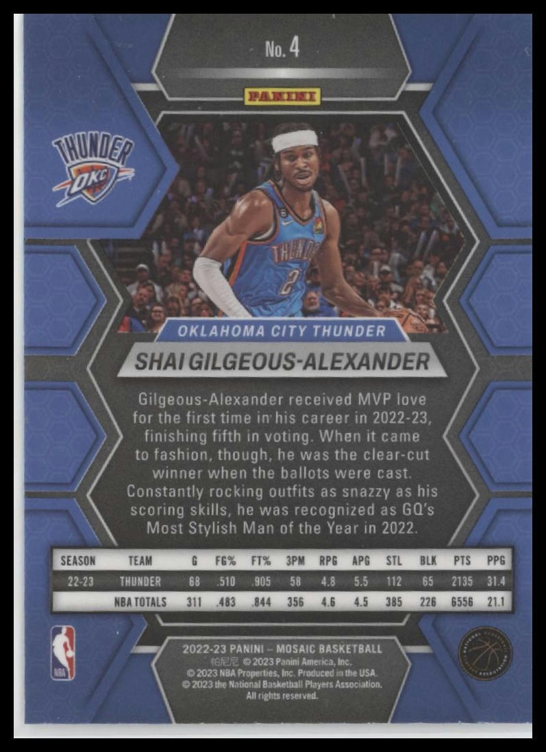 2022-23 Panini Mosaic #4 Shai Gilgeous-Alexander
