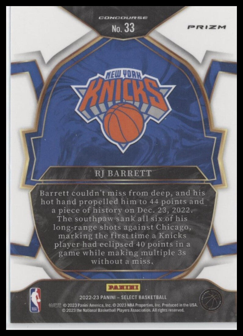2022-23 Panini Select #33 RJ Barrett Blue Prizms