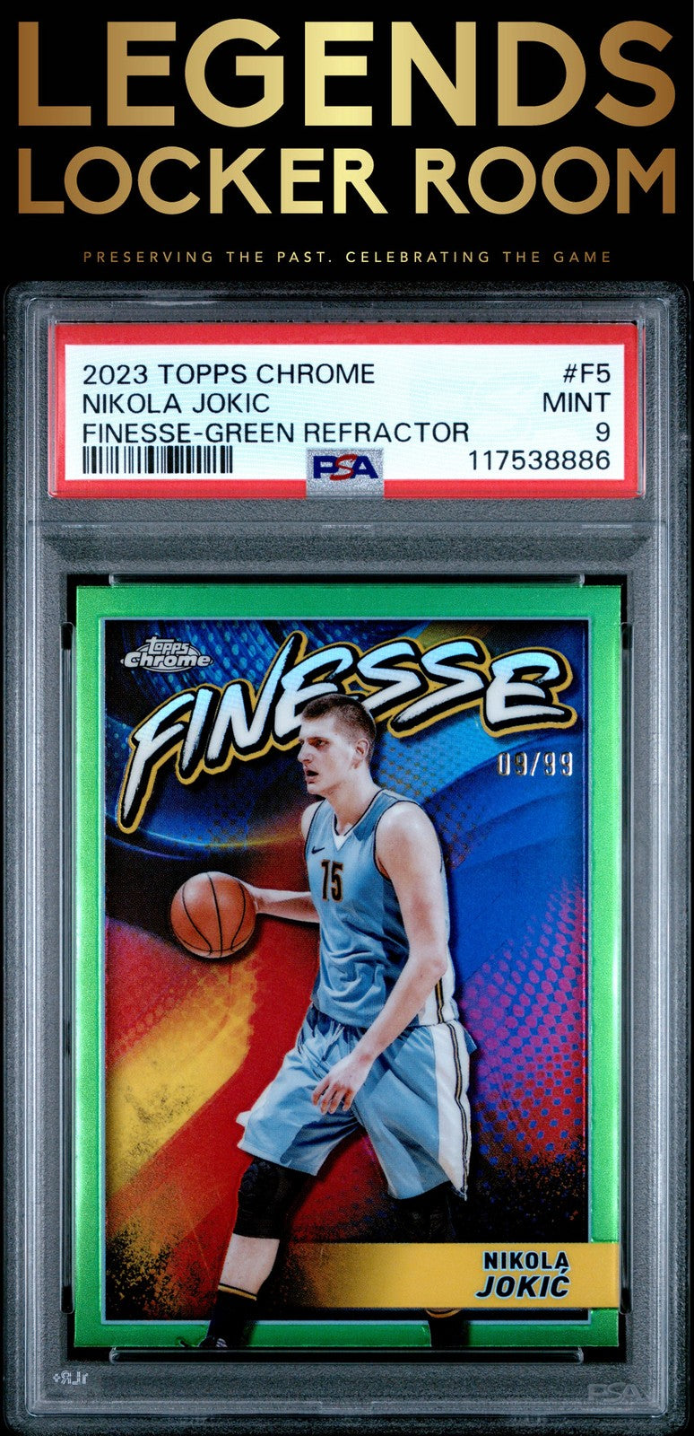 2023 Topps Chrome Finesse Nikola Jokic Green 09/99 PSA 9!!!!