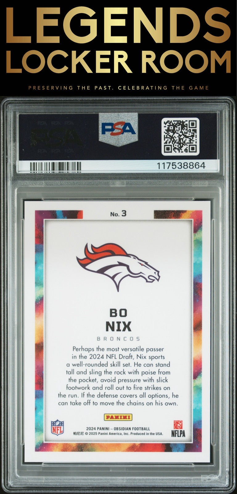 2024 Panini Obsidian Black Color Blast #3 Bo Nix PSA 9