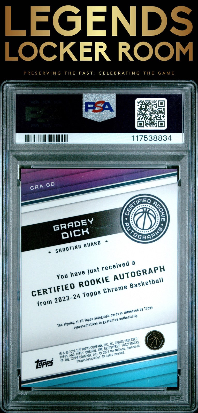 2023 Topps Chrome Sapphire Edition Certified Rookie Auto Gradey Dick /10 PSA 9