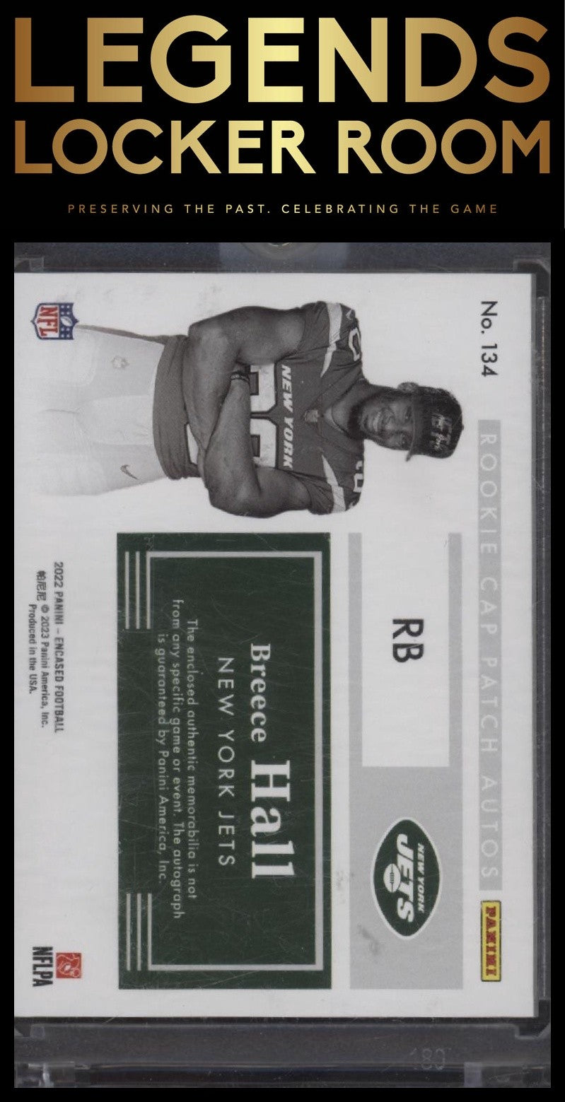 2022 Panini Encased #134 Breece Hall Encased Rookie Cap Patch Autographs Gold