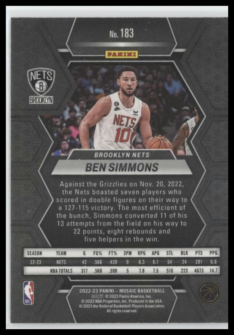 2022-23 Panini Mosaic #183 Ben Simmons
