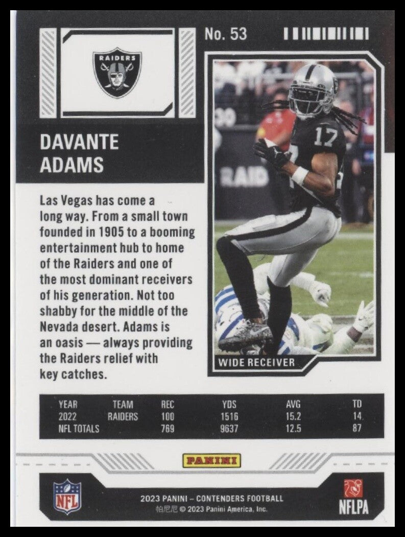 2023 Panini Contenders #53 Davante Adams Season Ticket Retail