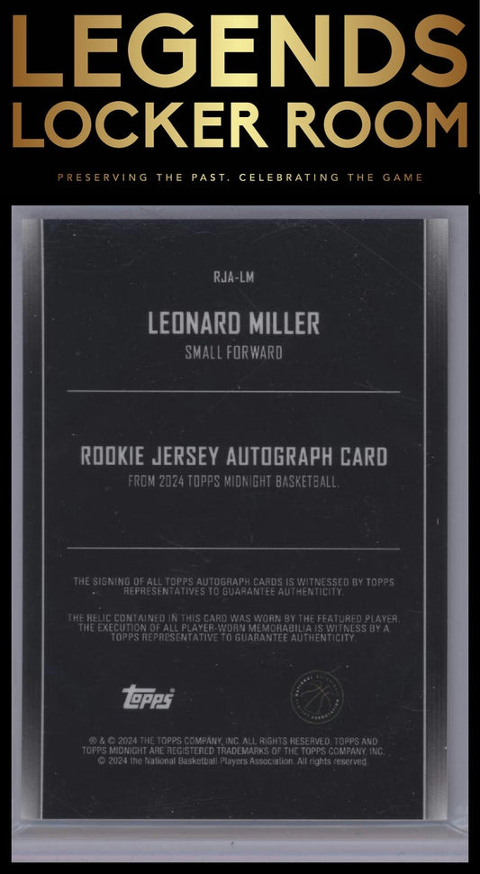2023-24 Topps Midnight #RJA-LM Leonard Miller Rookie Jersey Autographs