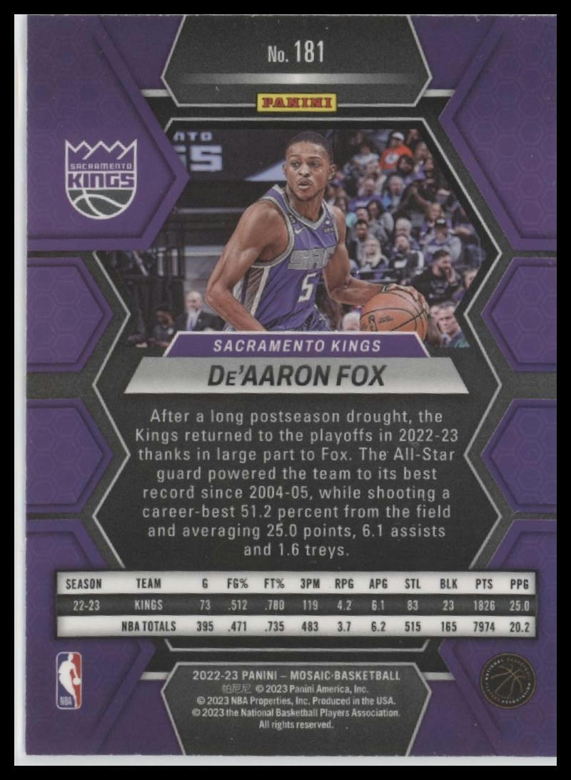 2022-23 Panini Mosaic #181 De'Aaron Fox