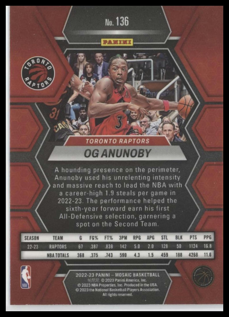 2022-23 Panini Mosaic #136 OG Anunoby