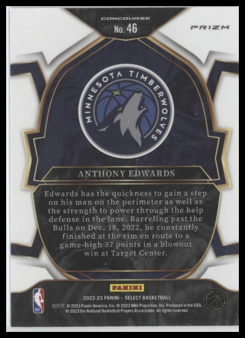 2022-23 Panini Select #46 Anthony Edwards Blue Prizms