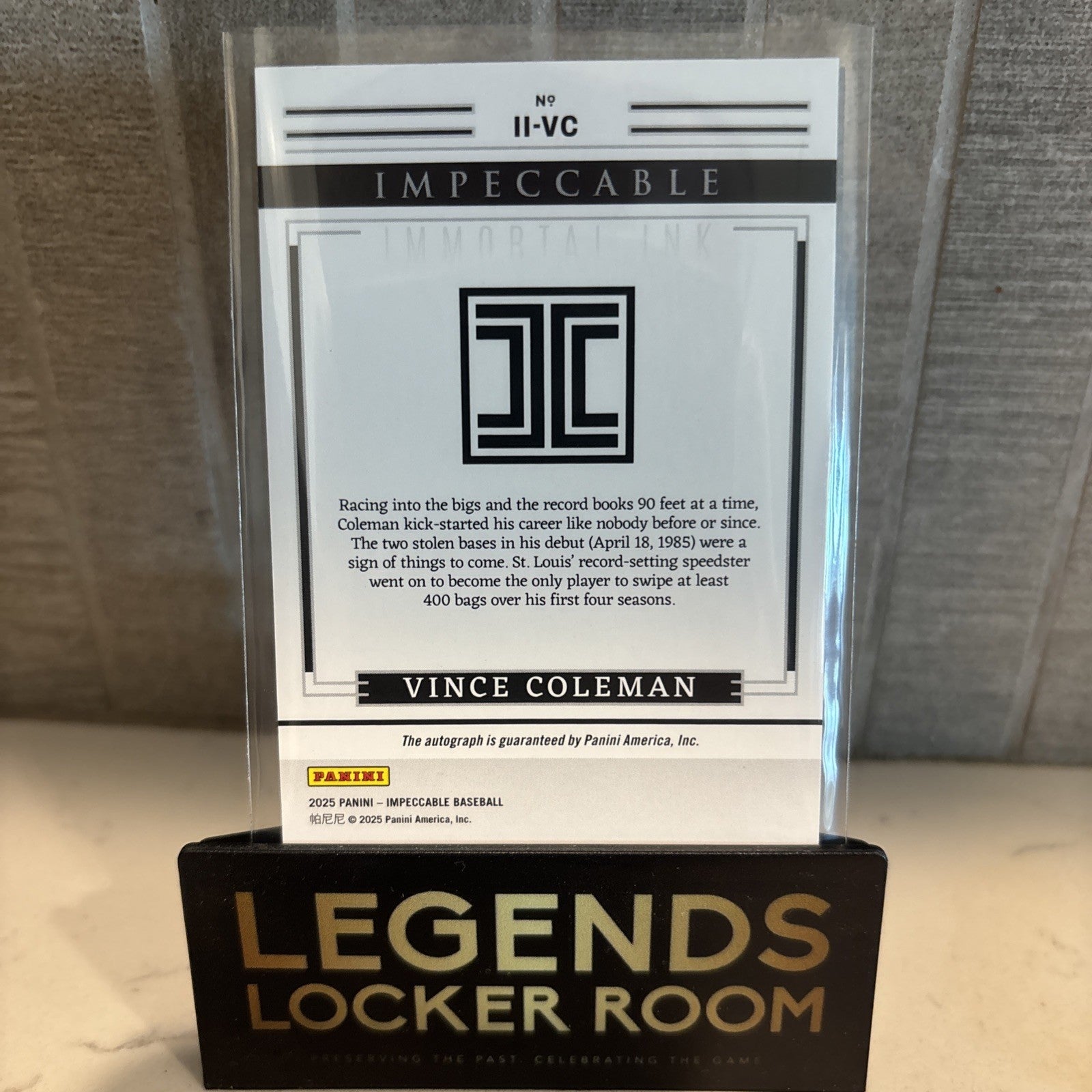 2025 Panini Impeccable Vince Coleman Immortal Ink /25 St Louis Cardinals