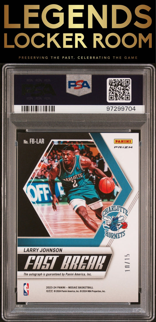 2023 Panini Mosaic Fast Break Auto Larry Johnson Pink PSA 10