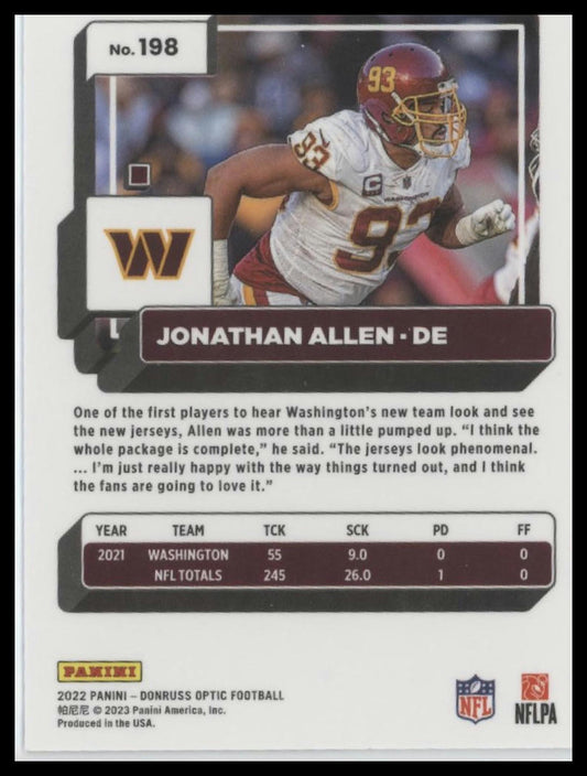 2022 Donruss Optic #198 Jonathan Allen