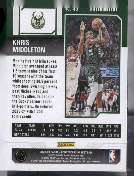 2023-24 Panini Contenders #49 Khris Middleton Season Ticket Retail
