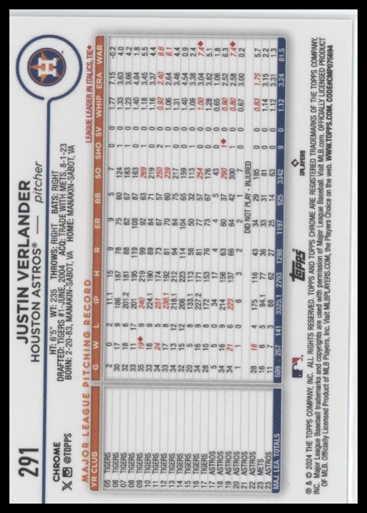 2024 Topps Chrome #291 Justin Verlander