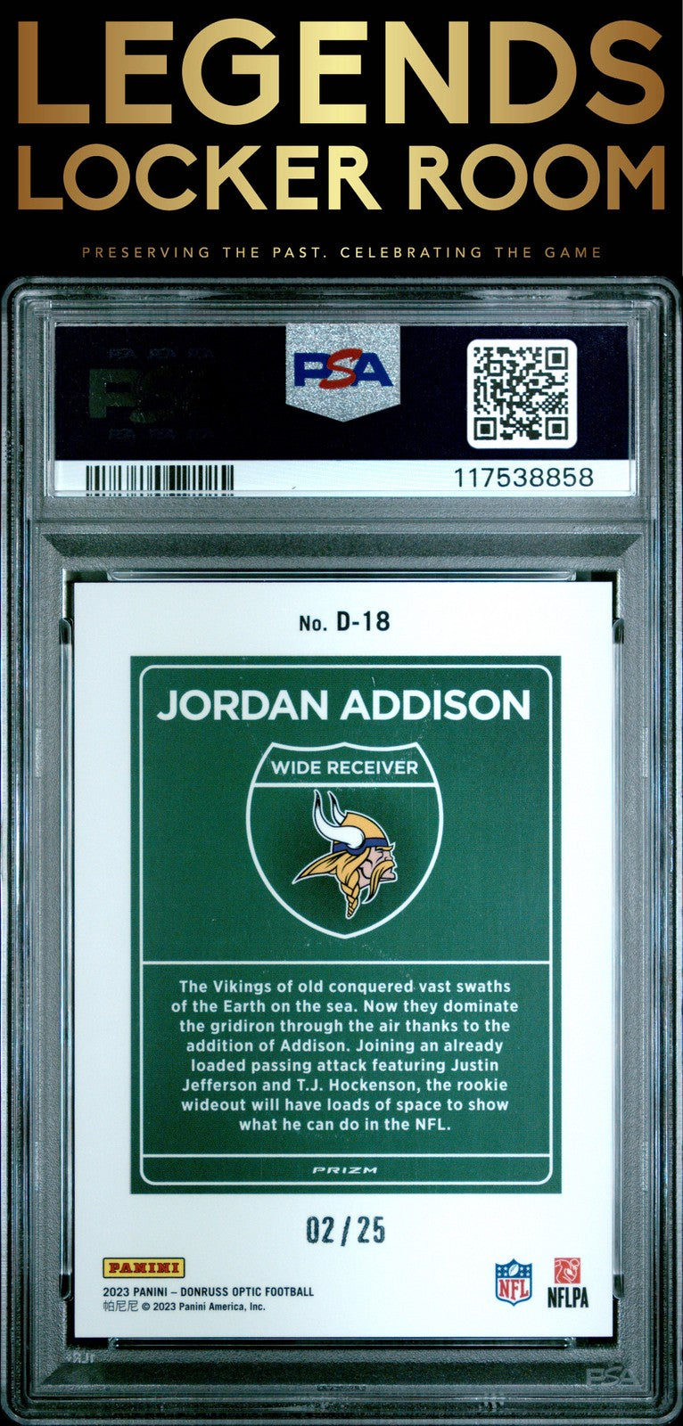 2023 Panini Donruss Optic Downtown Jordan Addison Black Pandora PSA 9