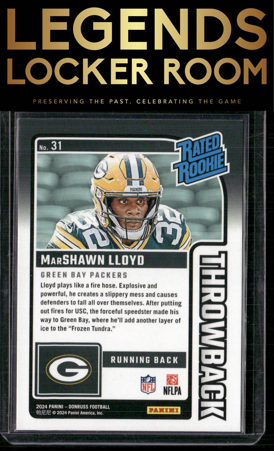 2024 Donruss #31 MarShawn Lloyd Rated Rookies Throwback