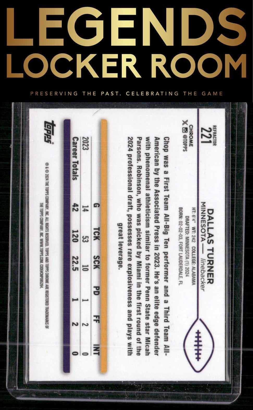 2024 Topps Chrome #221 Dallas Turner Refractor