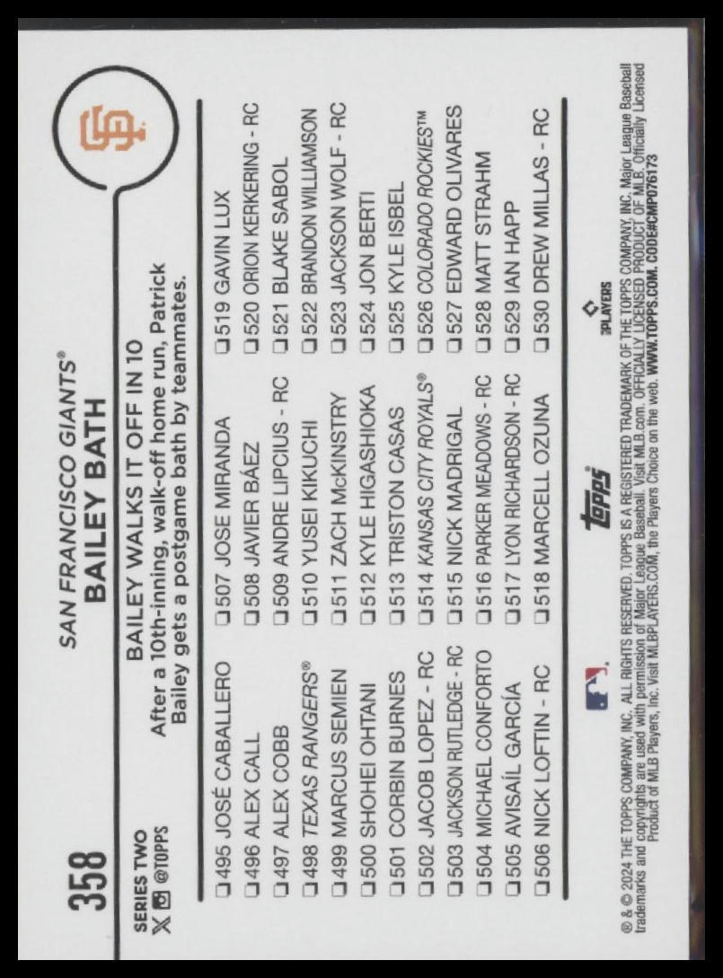 2024 Topps #358 Bailey Bath (Patrick Bailey)