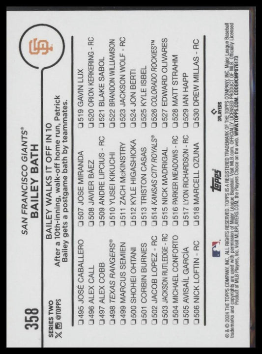 2024 Topps #358 Bailey Bath (Patrick Bailey)