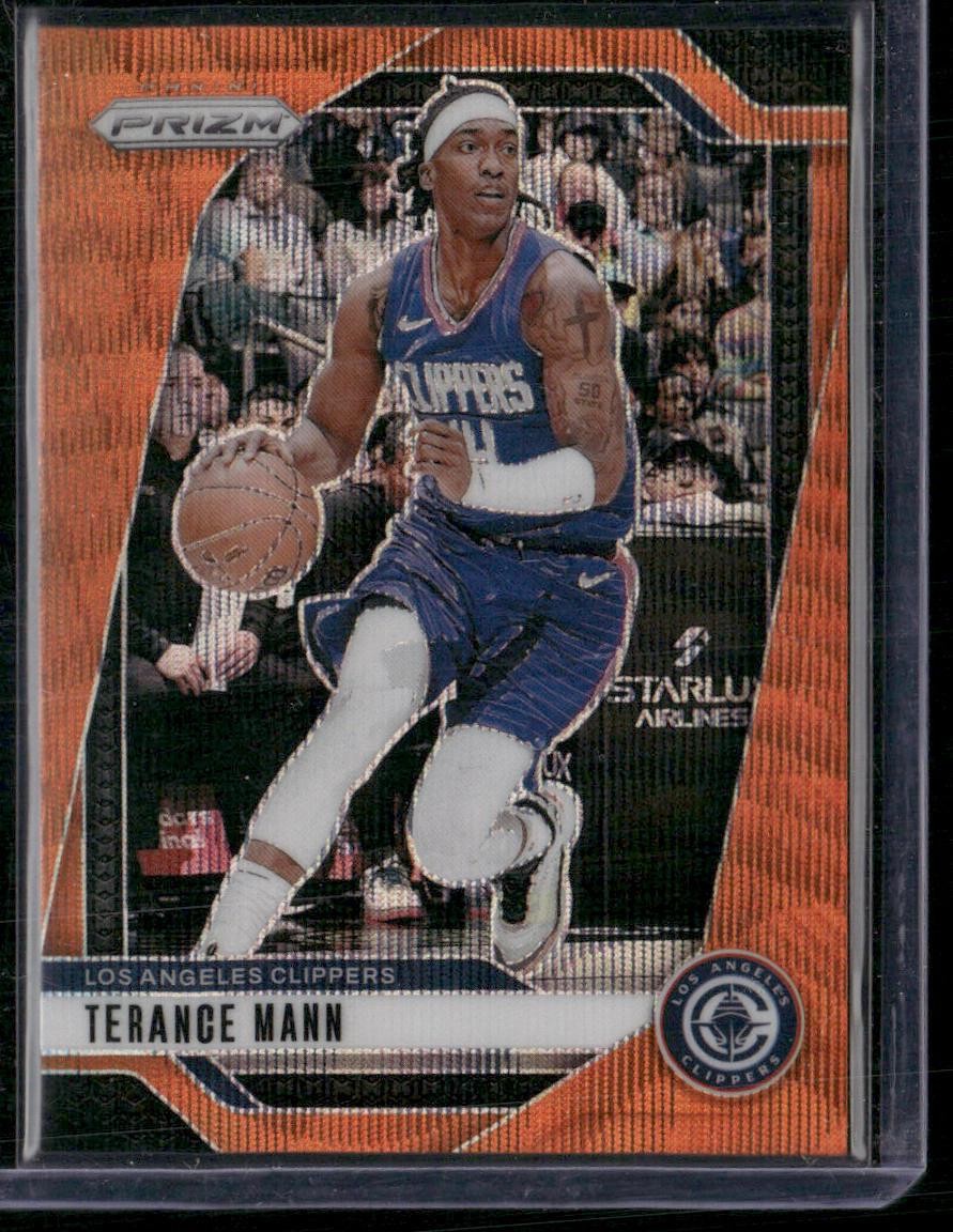 2024-25 Panini Prizm #69 Terance Mann Prizms Wave Orange #/60