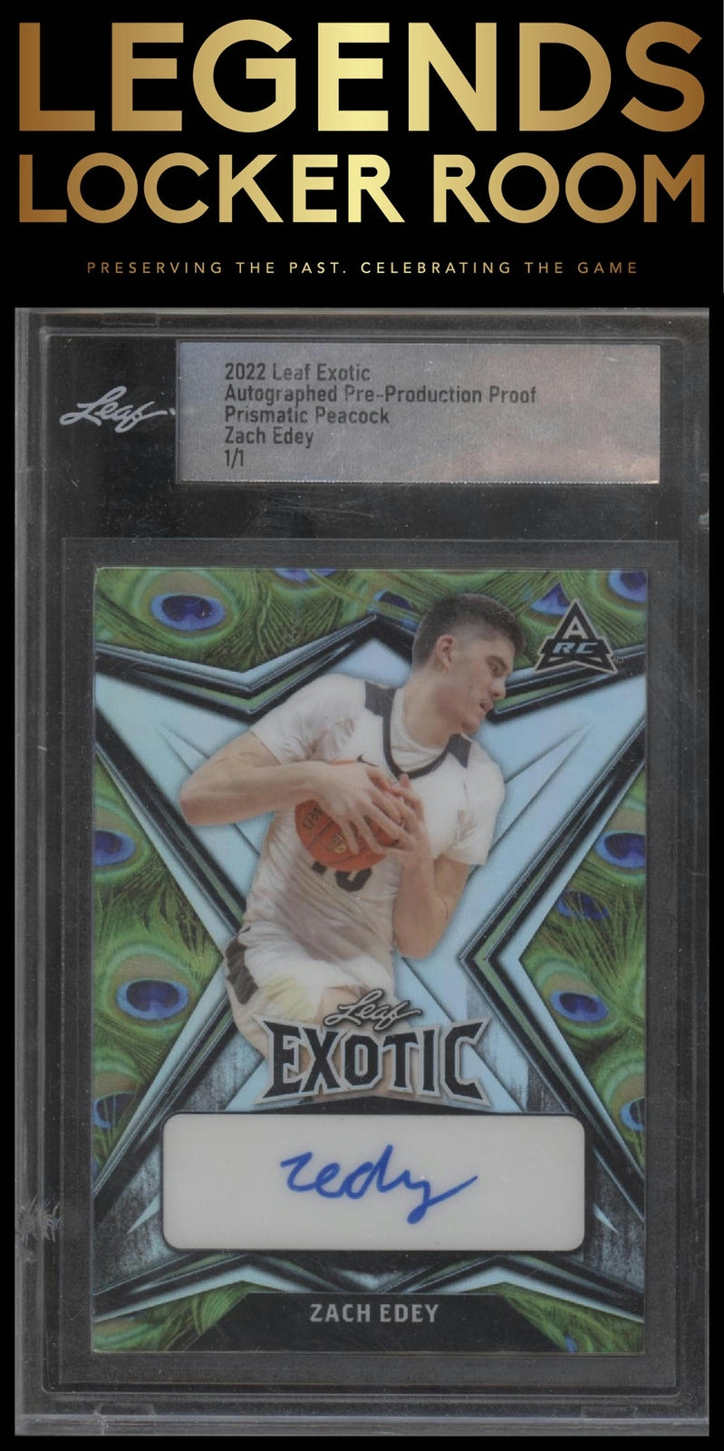 2022-23 Leaf Exotic Prismatic Peacock Pre Production Zach Edey #/1
