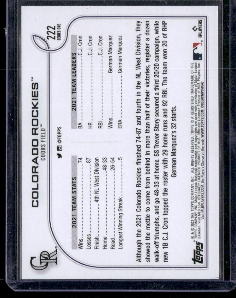 2022 Topps 1st Edition #222 Colorado Rockies