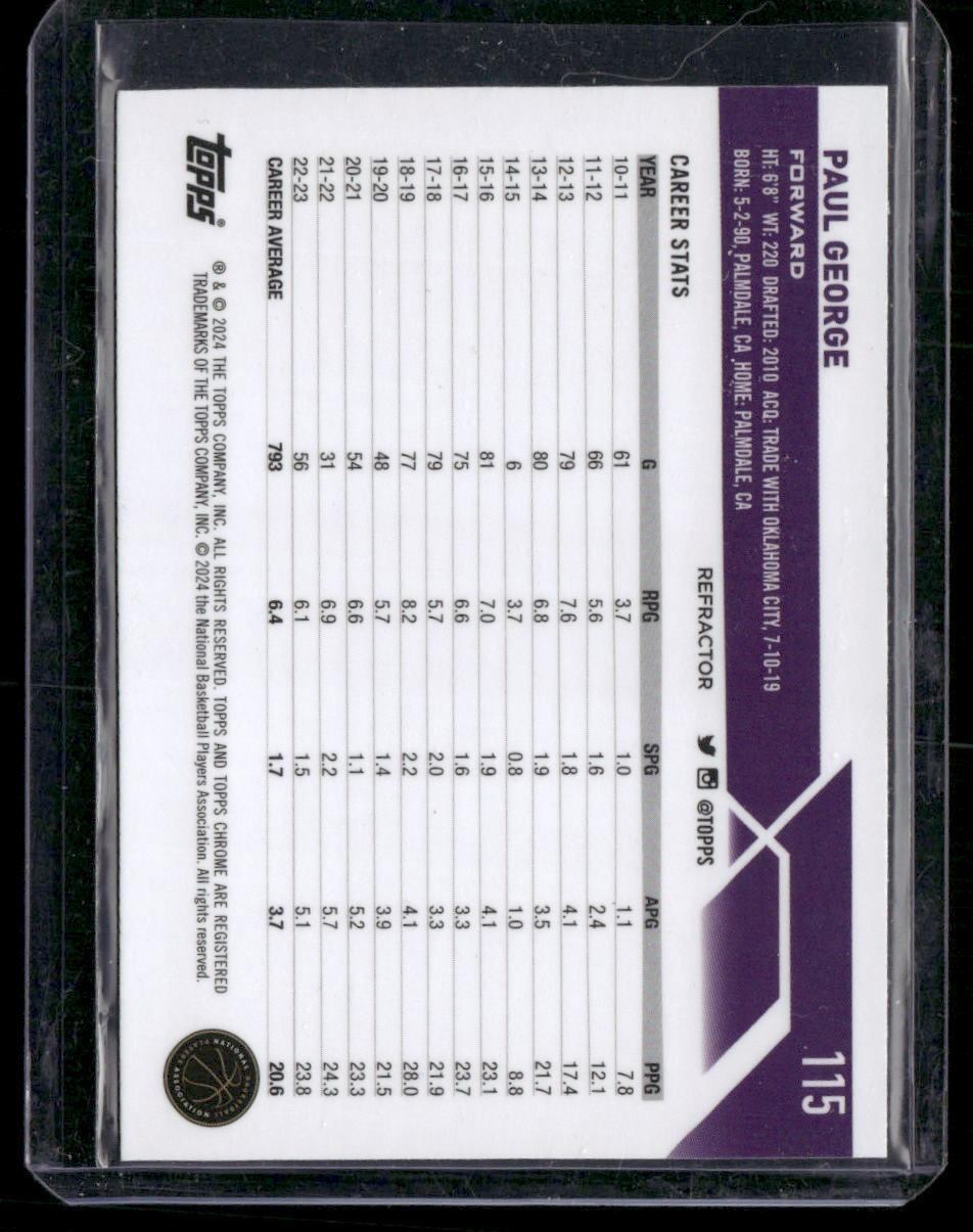 2023-24 Topps Chrome #115 Paul George Refractors