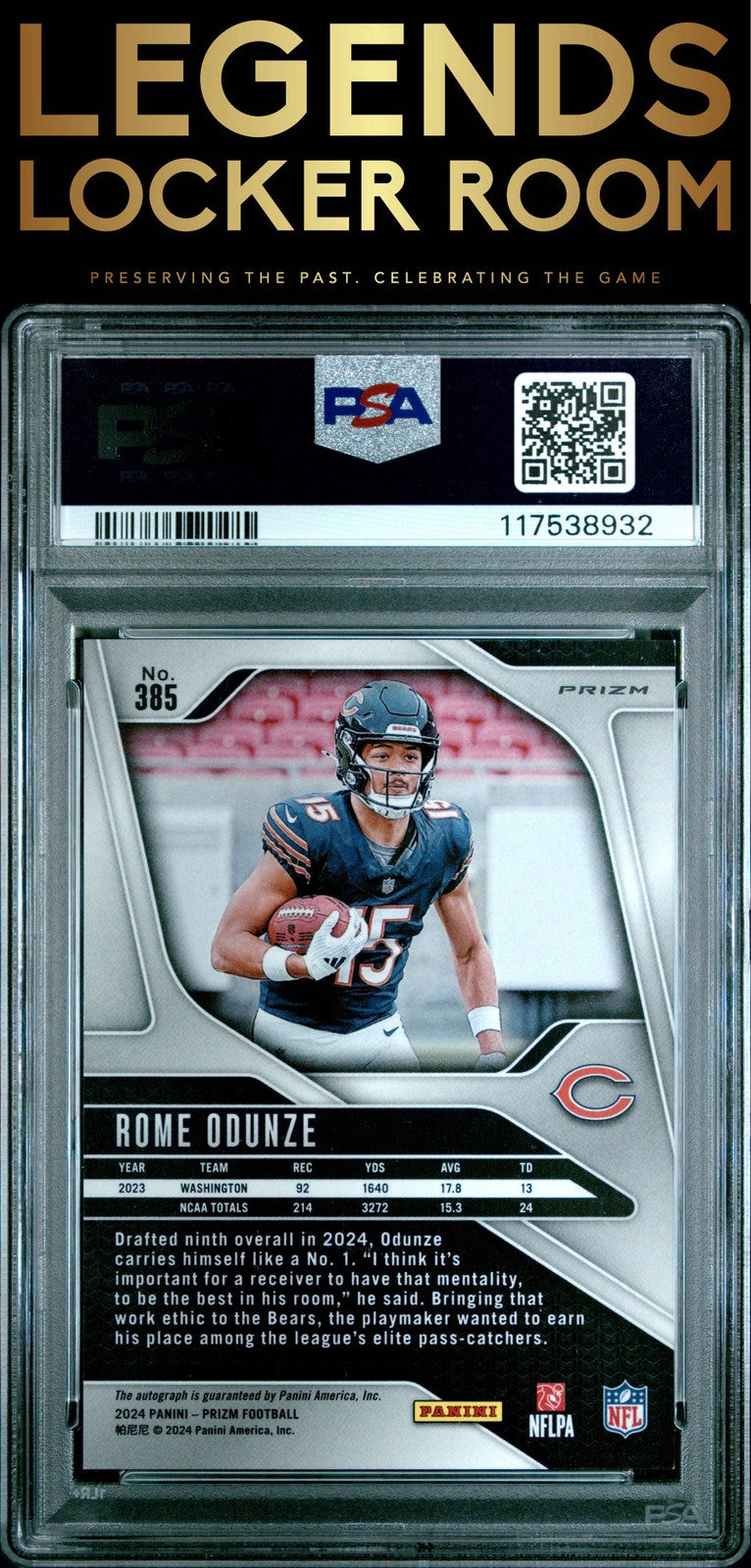 2024 Panini Prizm #385 Rome Odunze Autograph PSA 9
